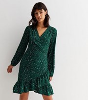 Gini London Green Leopard Print Jersey Mini Wrap Dress